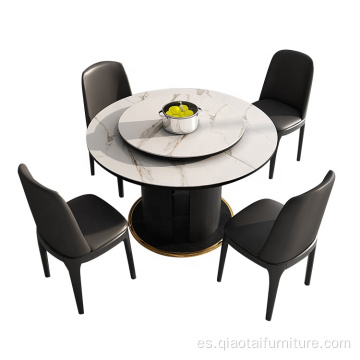 Juego de mesa de comedor de losa de mármol redonda de lujo moderno